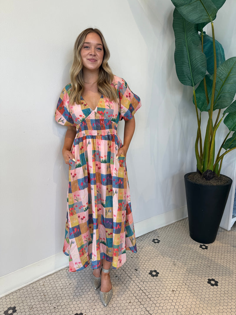 BALLOON PUFF SLEEVE FLORAL DRESS MULTI