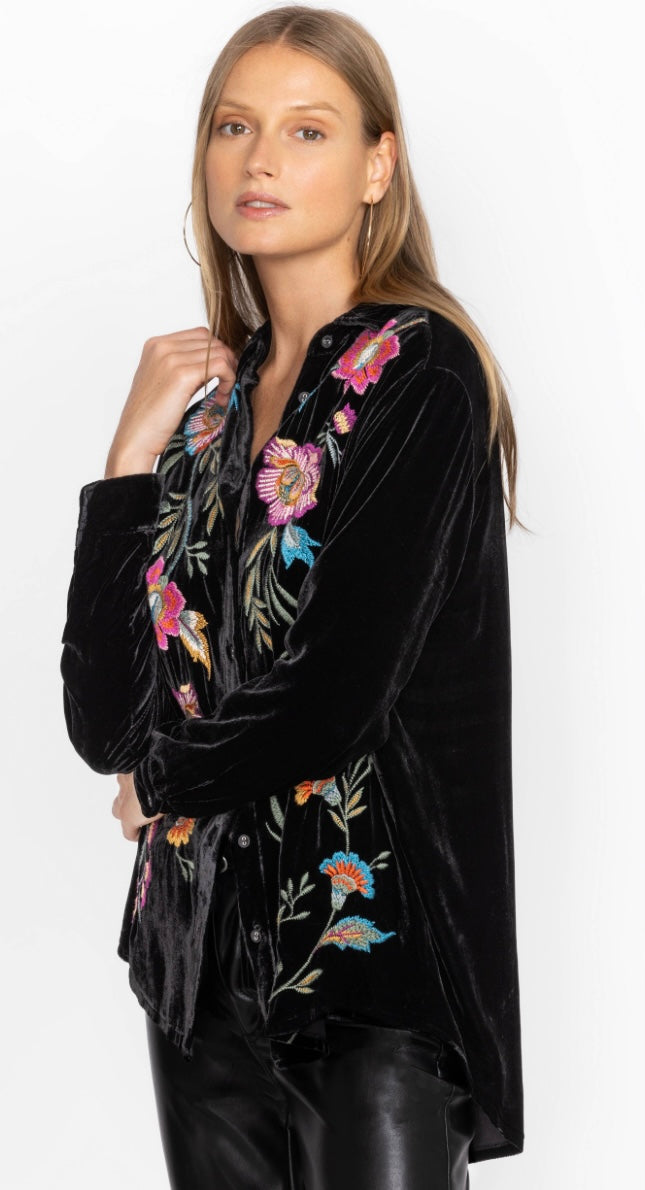 SIDONIA VELVET OVERSIZED PLEAT SHIRT