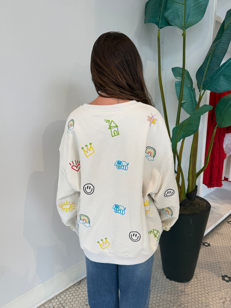 BEIGE MULTI CRAYON & DOODLE SWEATSHIRT