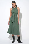 ROSA FLUTTER HALTER COLLARED DRESS OLIVE