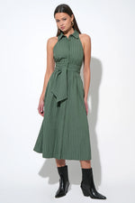 ROSA FLUTTER HALTER COLLARED DRESS OLIVE