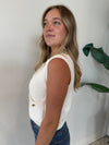 KNITTED PEARL JEWELED BUTTON VEST TOP WHITE