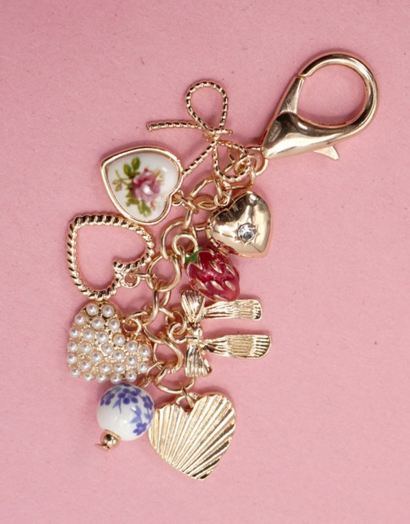 PORCELAIN BOWS HEARTS PEARL STRAWBERRY BAG CHARM