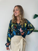 DARK TEAL SCATTERED BUTTERFLY CARDIGAN
