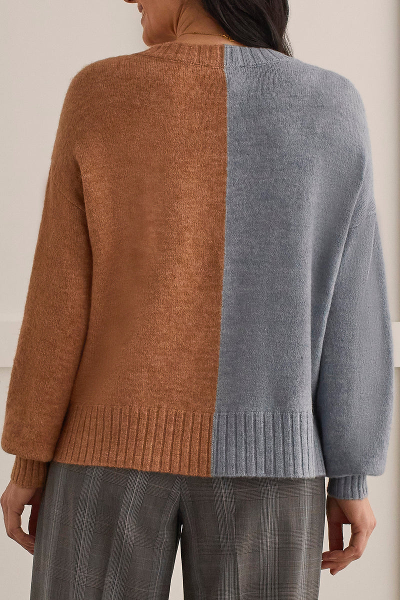 V NECK TWO TONE CINNAMON/GREY