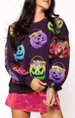 DARK PURPLE MULTI CANDY IN HALLOWEEN BASKETS SWEATSHIRTS