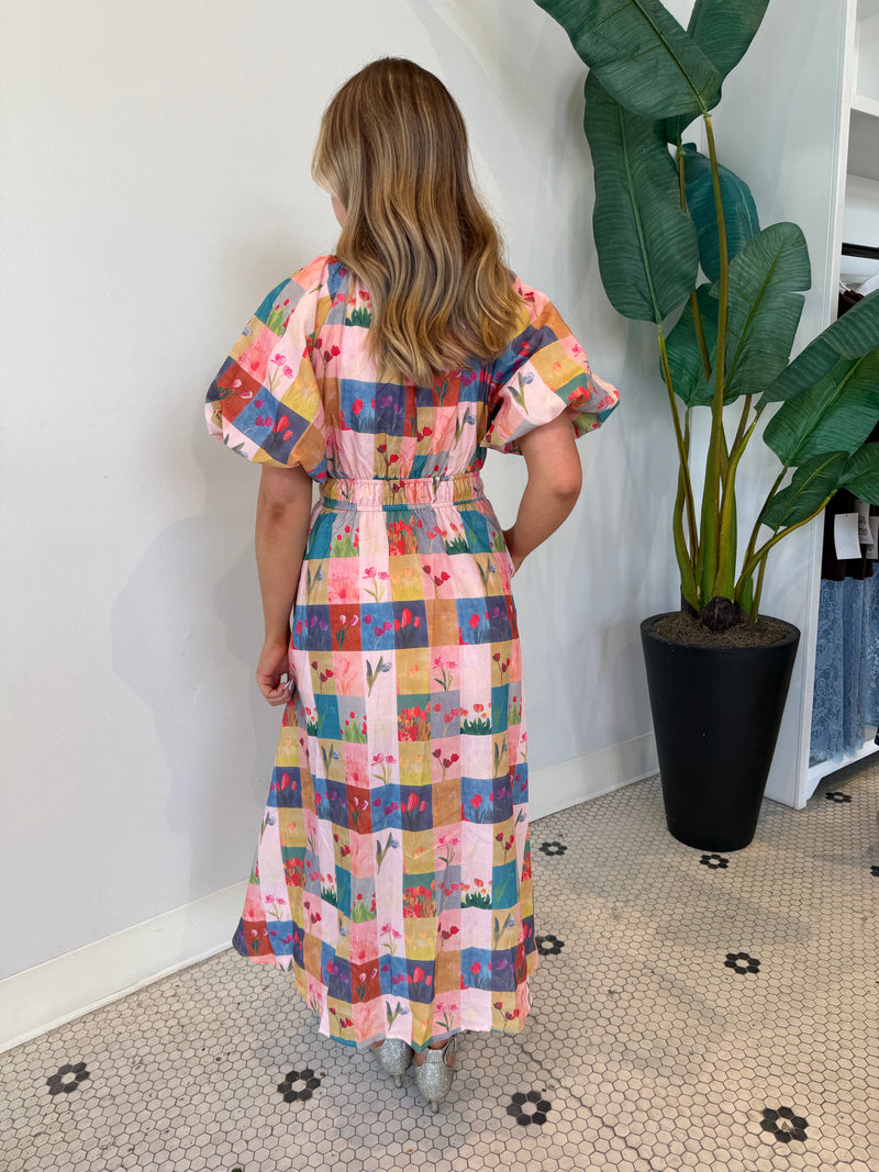 BALLOON PUFF SLEEVE FLORAL DRESS MULTI