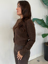 BERGOS CREW NECK CARDIGAN BROWN MEL