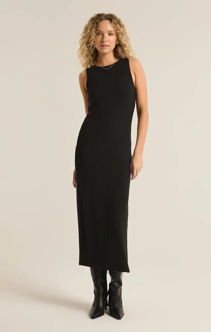 RAEWYN RIB DRESS BLK