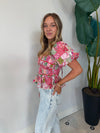CONTRAT PIPING FLORAL BLOUSE PINK MULTI