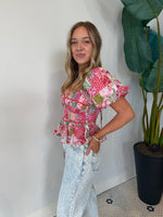 CONTRAT PIPING FLORAL BLOUSE PINK MULTI