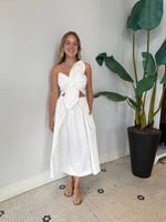 KNOTTED FLOWER BOW MIDI DRESS IVORY