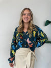 DARK TEAL SCATTERED BUTTERFLY CARDIGAN