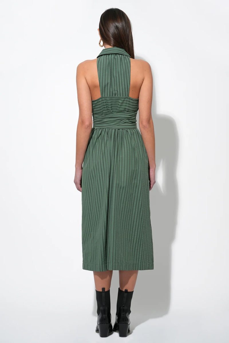 ROSA FLUTTER HALTER COLLARED DRESS OLIVE