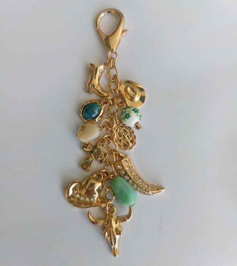 WESTERN PORCELAIN CROSS BOOT COWBOY HAT BAG CHARM