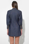 LILITH DENIM HIGH NECK MINI DRESS DENIM BLUE