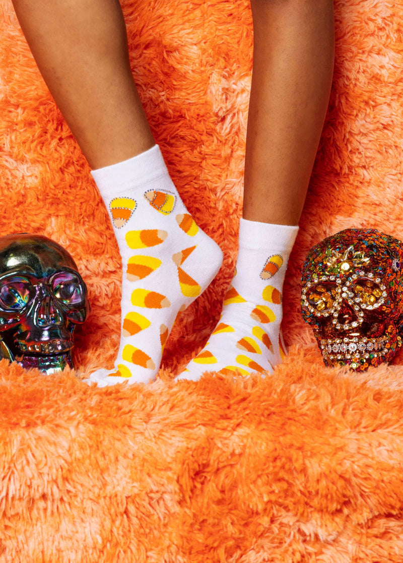 CANDY CORN SOCKS WHITE/RHINESTONES