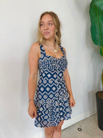 VANNI COTTON EYELET DROP WAIST MINI DRESS NAVY