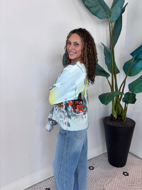 MULTI THANKSGIVING PARADE BUTTON-UP CARDIGAN