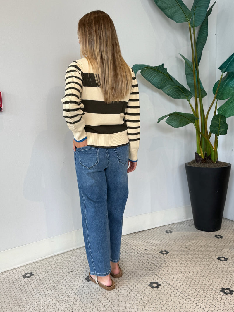 SELENA STRIPE PLAY SWEATER MOSS GREEN
