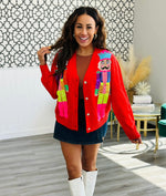 RED AND NEON NUTCRACKER CARDIGAN
