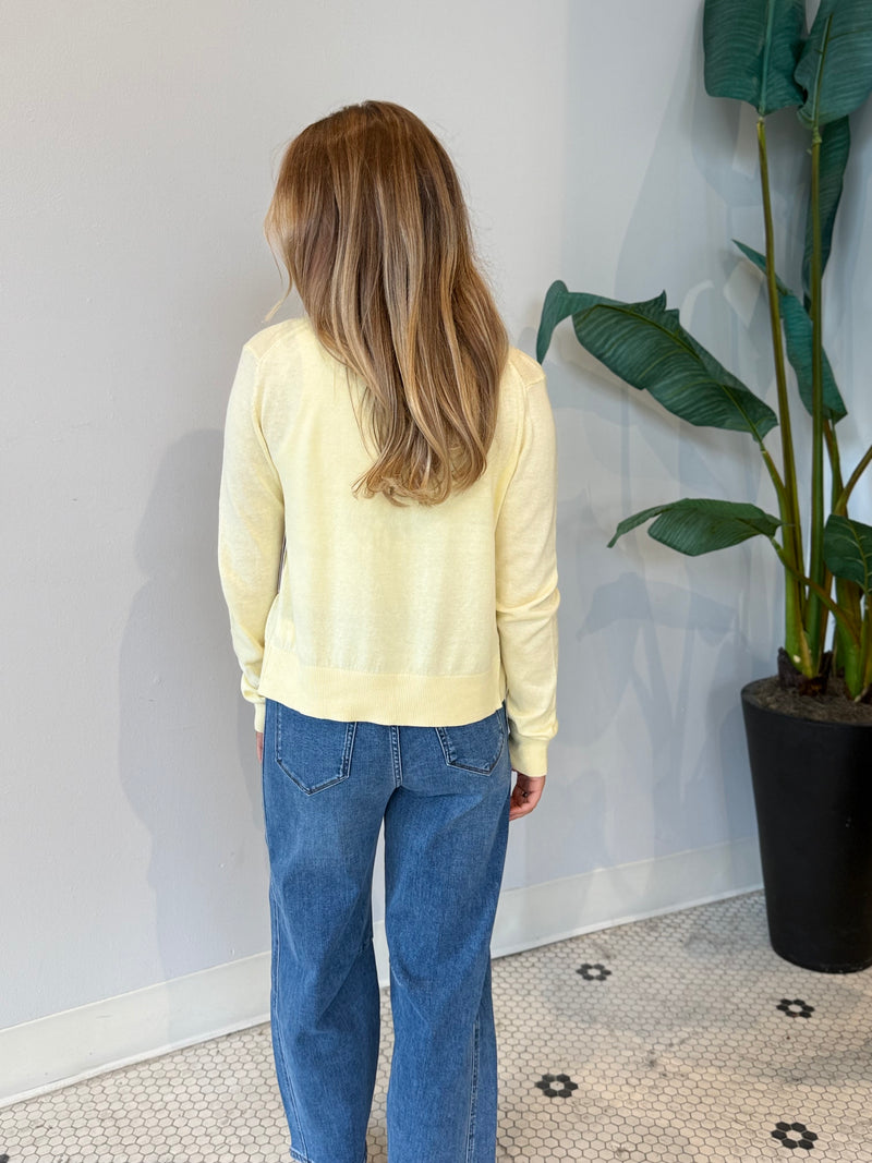 ASTRAEA LONG SLEEVE CREW NECK CARDIGAN DOUBLE CREAM