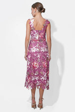 PRUDENCE FLORAL LACE MIDI DRESS MAGENTA