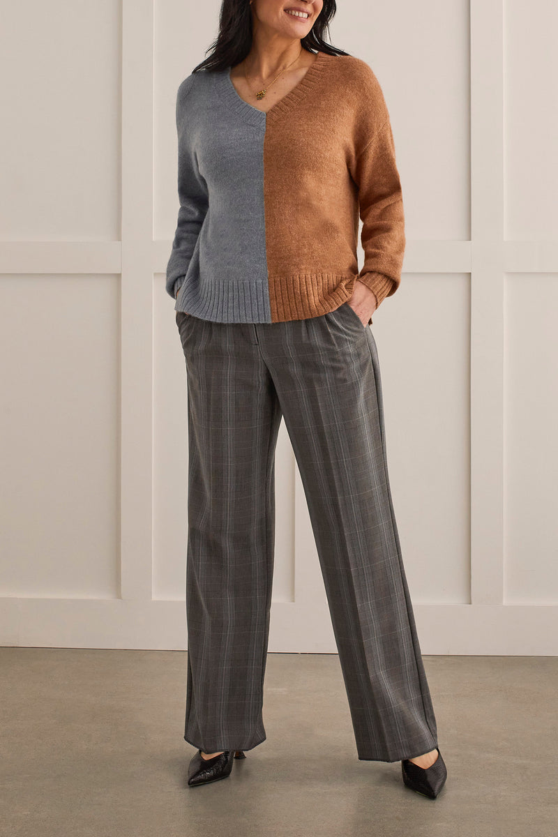 V NECK TWO TONE CINNAMON/GREY