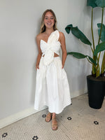 KNOTTED FLOWER BOW MIDI DRESS IVORY