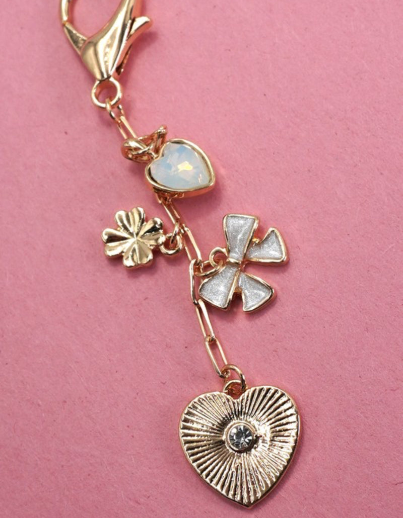 HEART BOW CLOVER STONE BAG CHARM