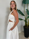 KNOTTED FLOWER BOW MIDI DRESS IVORY