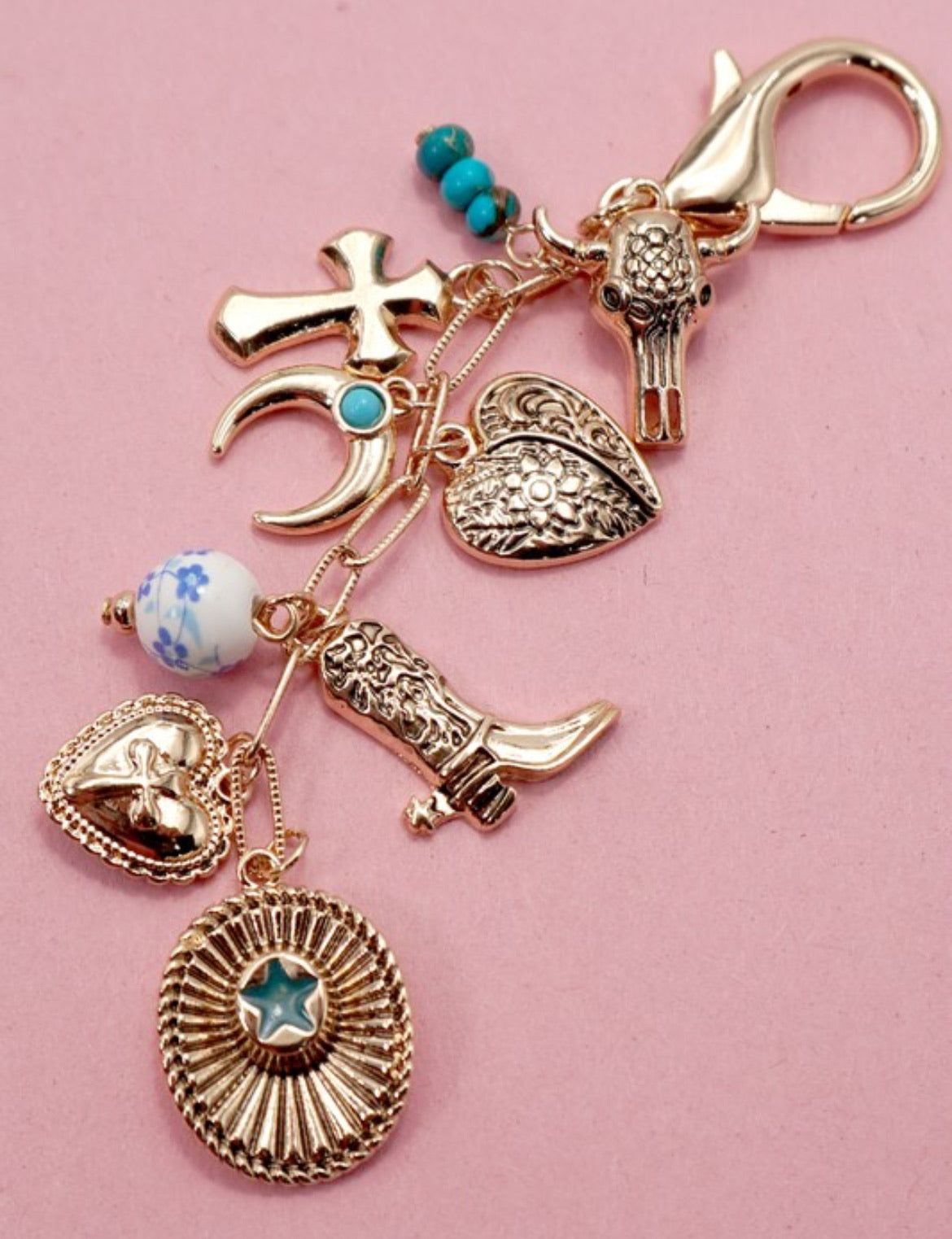 WESTERN CROSS HAT BOOT HEART BAG CHARM