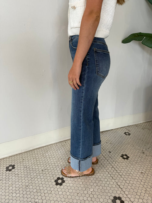CARLA STRETCH DEMIM CUFF PANT DARK WASH