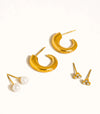 CARINE HOOPS, PEARL & CZ EARRING SET