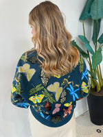 DARK TEAL SCATTERED BUTTERFLY CARDIGAN