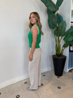 EMBROIDERED SLEEVELESS KNIT TANK EMERALD