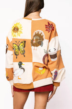 BROWN & IVORY CHECKERED FALL ICON SWEATSHIRT