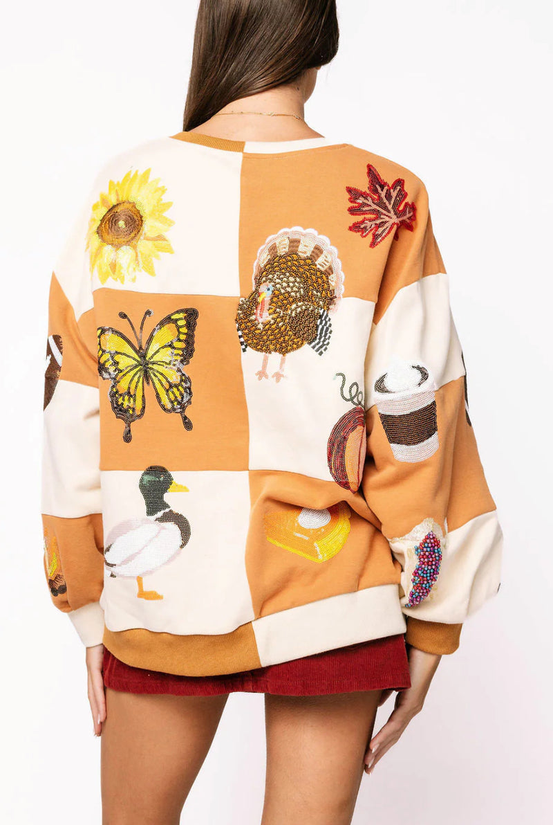 BROWN & IVORY CHECKERED FALL ICON SWEATSHIRT