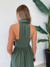 ROSA FLUTTER HALTER COLLARED DRESS OLIVE