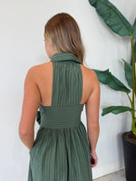 ROSA FLUTTER HALTER COLLARED DRESS OLIVE