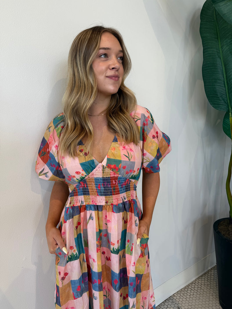 BALLOON PUFF SLEEVE FLORAL DRESS MULTI