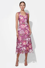 PRUDENCE FLORAL LACE MIDI DRESS MAGENTA