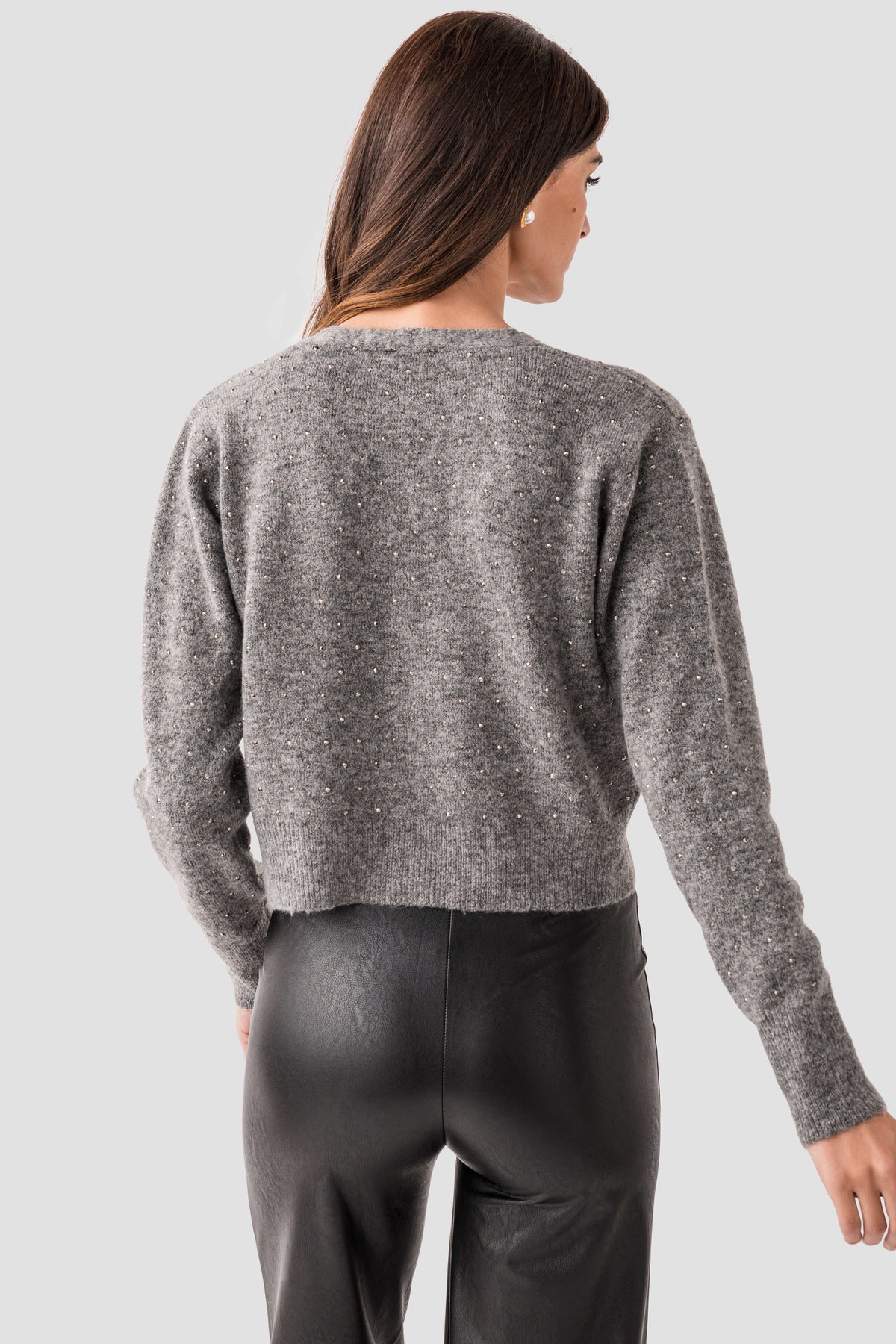 TESNI LS VNECK CARDIGAN GREY