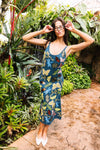 DARK TEAL SCATTERED BUTTRFLY, DRAGONFLY & FROG DRESS