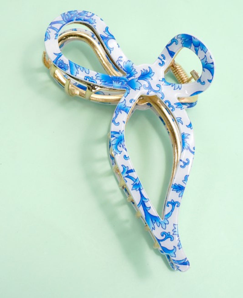 JUMBO CELLULOSE CASTING BOW HAIR CLAW CLIP BLUE