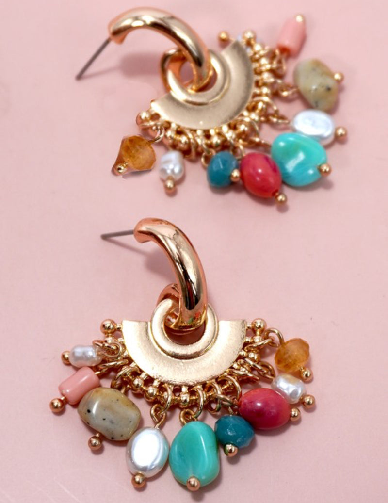 MULTI COLORED BEAED POST EARRINGS