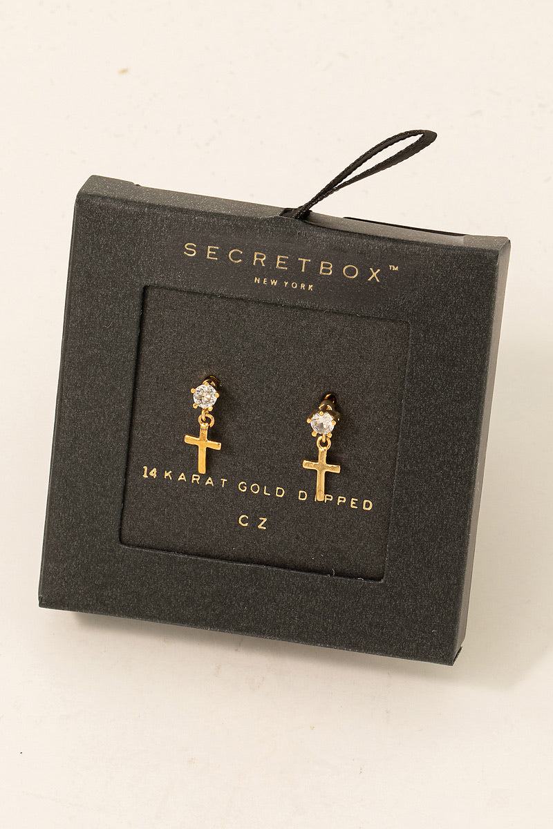 CROSS CHARM STUD EARINGS GOLD