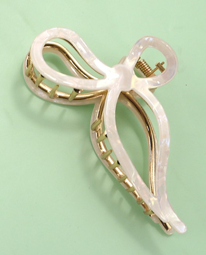 JUMBO CELLULOSE CASTING BOW HAIR CLAW CLIP IVORY
