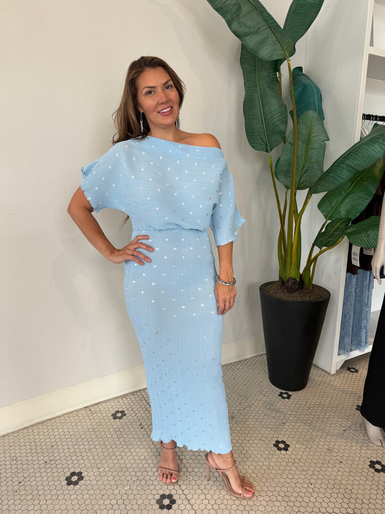 ICE BLUE PLISSE TILLY DRESS