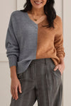 V NECK TWO TONE CINNAMON/GREY